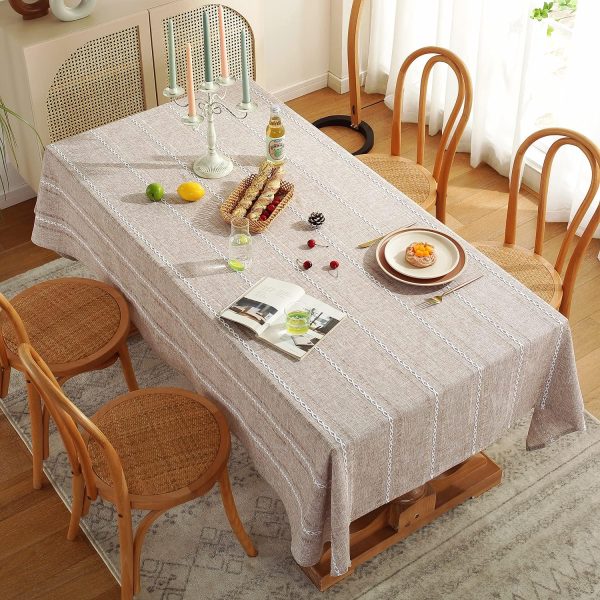 Chassic 60 x 84 inches Farmhouse Style Linen tablecloths, Wrinkle Resistant Washable Dining Room Table Cloths for Rectangle Tables - Hemstitch Light Coffee - Image 4