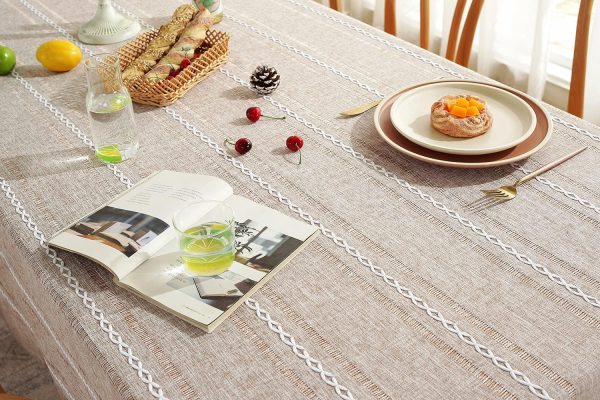 Chassic 60 x 84 inches Farmhouse Style Linen tablecloths, Wrinkle Resistant Washable Dining Room Table Cloths for Rectangle Tables - Hemstitch Light Coffee - Image 5