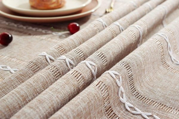 Chassic 60 x 84 inches Farmhouse Style Linen tablecloths, Wrinkle Resistant Washable Dining Room Table Cloths for Rectangle Tables - Hemstitch Light Coffee - Image 6