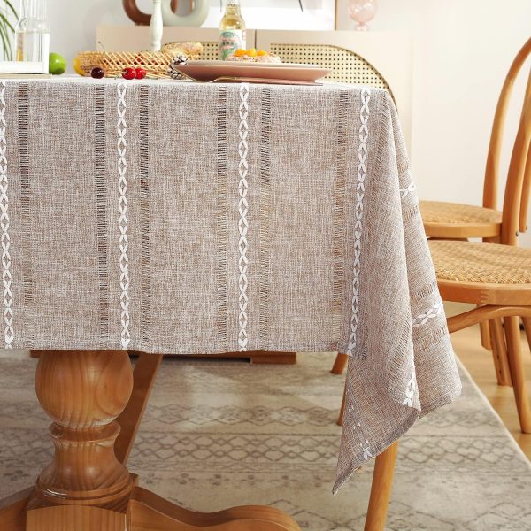 Chassic 60 x 84 inches Farmhouse Style Linen tablecloths, Wrinkle Resistant Washable Dining Room Table Cloths for Rectangle Tables - Hemstitch Light Coffee - Image 7