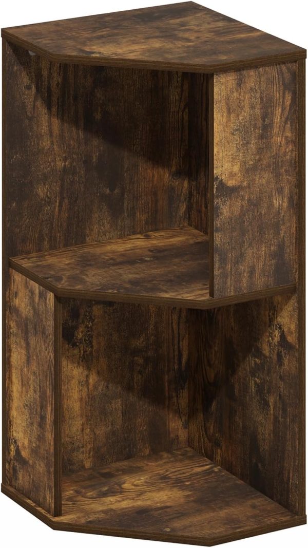 Furinno Econ 2-Tier Freestanding Corner Shelf Bookcase, Bookshelf, Amber Pine