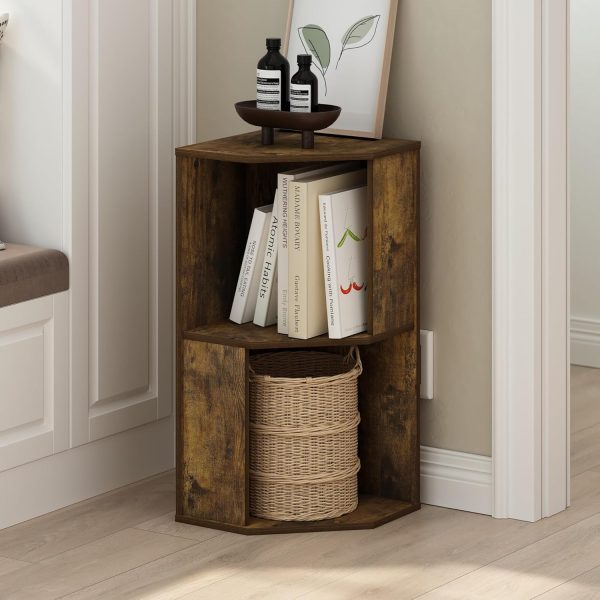 Furinno Econ 2-Tier Freestanding Corner Shelf Bookcase, Bookshelf, Amber Pine - Image 2