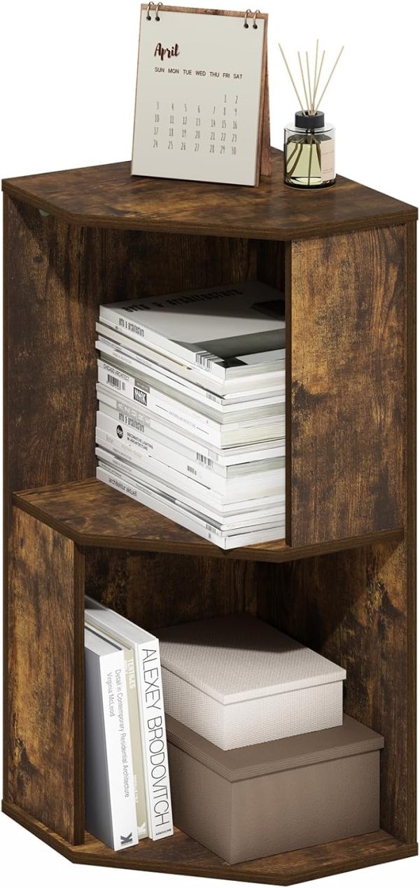 Furinno Econ 2-Tier Freestanding Corner Shelf Bookcase, Bookshelf, Amber Pine - Image 5
