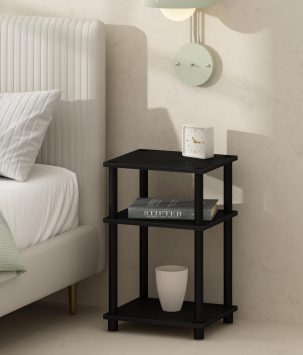 Furinno Just 3-Tier Turn-N-Tube Open Storage Nightstand, 1-Pack, Plastic Poles, Americano/Black