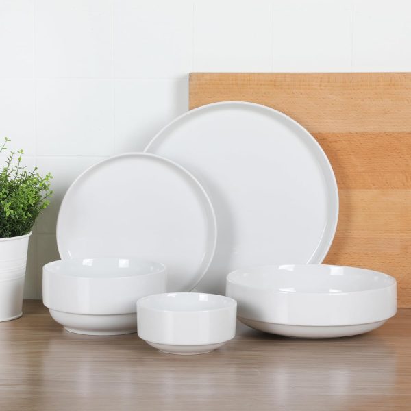 Gibson Home Rothernberg Stackable 40 Piece, Service for 8, White Porcelain Plates and Bowls Set - Image 2