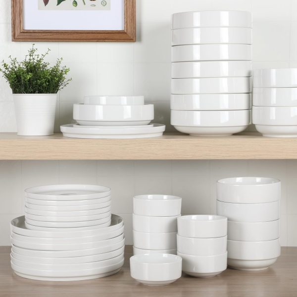 Gibson Home Rothernberg Stackable 40 Piece, Service for 8, White Porcelain Plates and Bowls Set - Image 4
