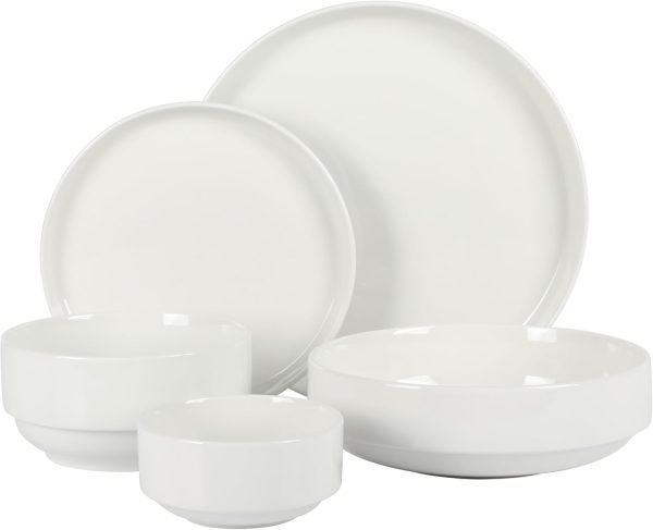Gibson Home Rothernberg Stackable 40 Piece, Service for 8, White Porcelain Plates and Bowls Set - Image 5