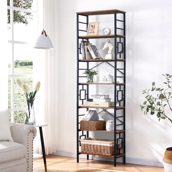 HOMISSUE Tall Bookshelf, 84 Inch Industrial Bookshelf with Metal Frame and Open Shelves, 7 Tier Metal Bookshelves and Bookcases, Rustic Tall Book Shelf for Office, Living Room and Bedroom, Brown - Image 3