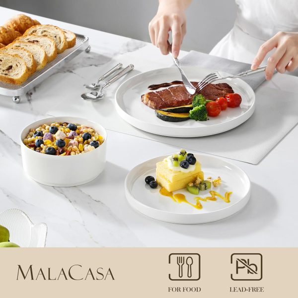 MALACASA 18 Pieces Porcelain Dinnerware Set, Modern White Dish Set for 6, Premium Serving Plates and Bowls Sets, Chip and Scratch Resistant Dishware Sets Kitchen Dishes Dining Ware Set, Series LEAH - Image 3