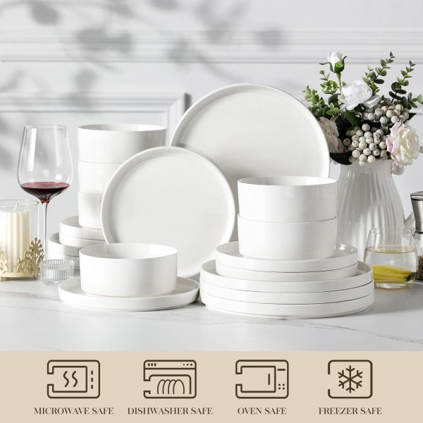 MALACASA 18 Pieces Porcelain Dinnerware Set, Modern White Dish Set for 6, Premium Serving Plates and Bowls Sets, Chip and Scratch Resistant Dishware Sets Kitchen Dishes Dining Ware Set, Series LEAH - Image 4