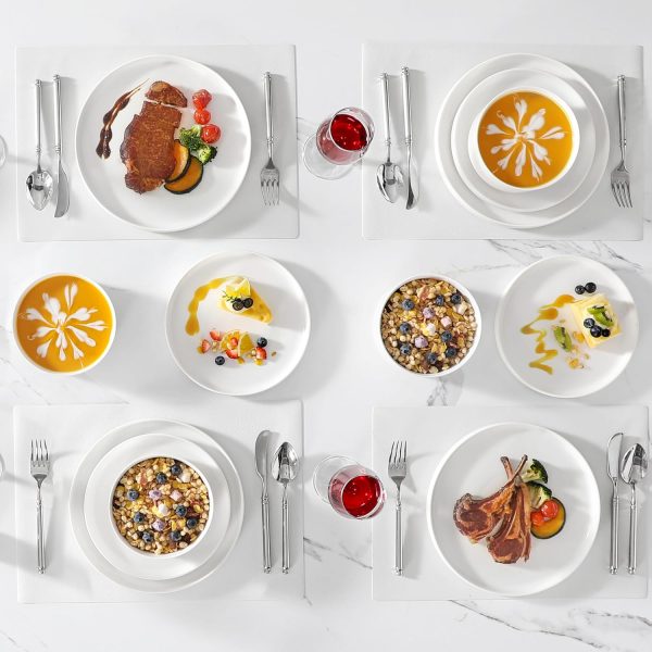 MALACASA 18 Pieces Porcelain Dinnerware Set, Modern White Dish Set for 6, Premium Serving Plates and Bowls Sets, Chip and Scratch Resistant Dishware Sets Kitchen Dishes Dining Ware Set, Series LEAH - Image 6