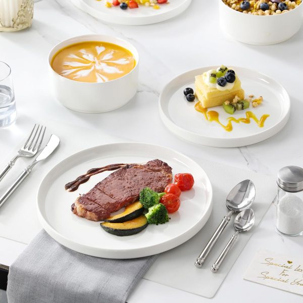MALACASA 18 Pieces Porcelain Dinnerware Set, Modern White Dish Set for 6, Premium Serving Plates and Bowls Sets, Chip and Scratch Resistant Dishware Sets Kitchen Dishes Dining Ware Set, Series LEAH - Image 7