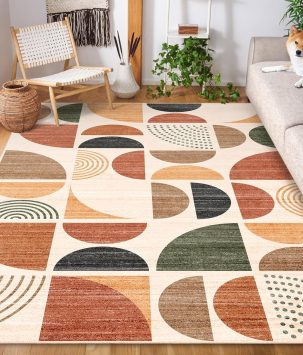 MUJOO 5x7 Area Rugs Washable,Boho Rugs for Living Room Bedroom Dining Room,Large Throw Floor Carpet Non Slip Soft Modern Abstract Bohemian Terracotta