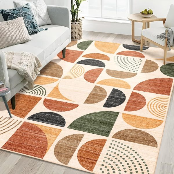 MUJOO 5x7 Area Rugs Washable,Boho Rugs for Living Room Bedroom Dining Room,Large Throw Floor Carpet Non Slip Soft Modern Abstract Bohemian Terracotta - Image 2