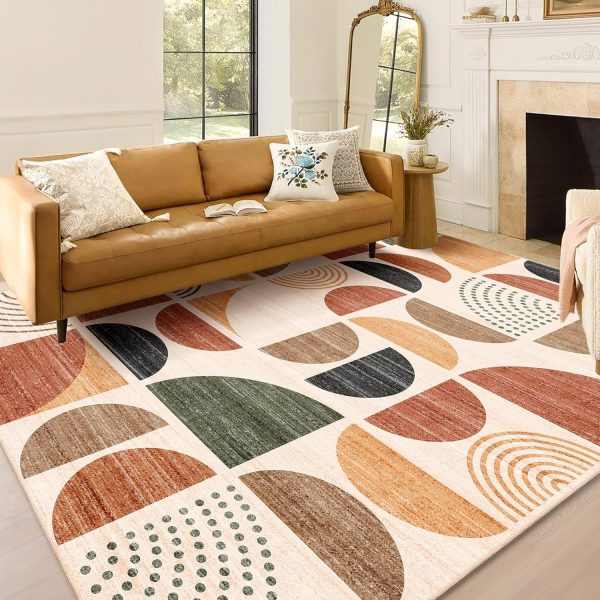 MUJOO 5x7 Area Rugs Washable,Boho Rugs for Living Room Bedroom Dining Room,Large Throw Floor Carpet Non Slip Soft Modern Abstract Bohemian Terracotta - Image 3