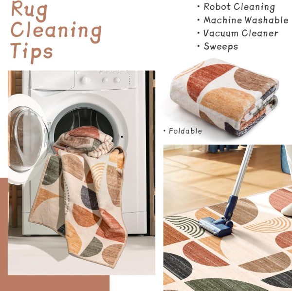 MUJOO 5x7 Area Rugs Washable,Boho Rugs for Living Room Bedroom Dining Room,Large Throw Floor Carpet Non Slip Soft Modern Abstract Bohemian Terracotta - Image 4