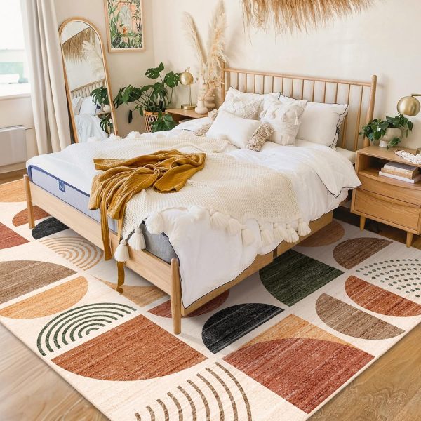MUJOO 5x7 Area Rugs Washable,Boho Rugs for Living Room Bedroom Dining Room,Large Throw Floor Carpet Non Slip Soft Modern Abstract Bohemian Terracotta - Image 7