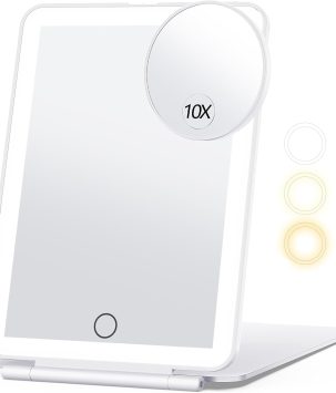 Rechargeable Makeup Mirror for Travel, Vanity Mirror with 80LEDs, 3 Color Light, 2000mAh Battery, Portable Ultra Slim Lighted Mirror, Travel Essential
