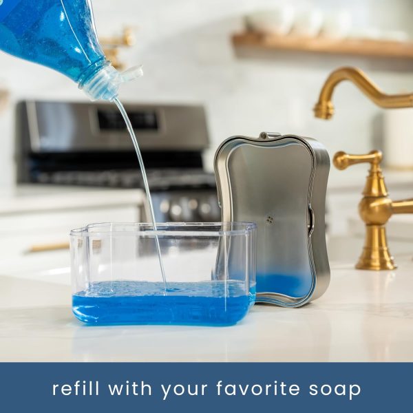 S&T INC. Dish Soap Dispenser and Sponge Holder for Kitchen Sink, Sponge Included, 13 Ounces, Metallic Silver - Image 3