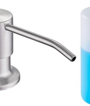 Sink Soap Dispenser Brushed Nickel, Soap Dispenser for Kitchen Sink Stainless Steel Refill from The Top Built in Sink Soap Dispenser with 13 OZ Soap Bottle