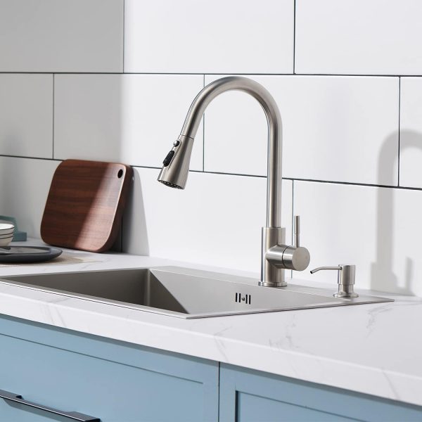 Sink Soap Dispenser Brushed Nickel, Soap Dispenser for Kitchen Sink Stainless Steel Refill from The Top Built in Sink Soap Dispenser with 13 OZ Soap Bottle - Image 2