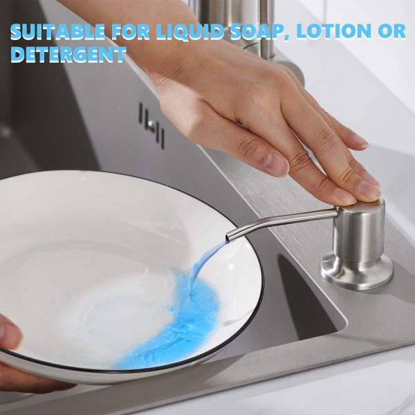 Sink Soap Dispenser Brushed Nickel, Soap Dispenser for Kitchen Sink Stainless Steel Refill from The Top Built in Sink Soap Dispenser with 13 OZ Soap Bottle - Image 3