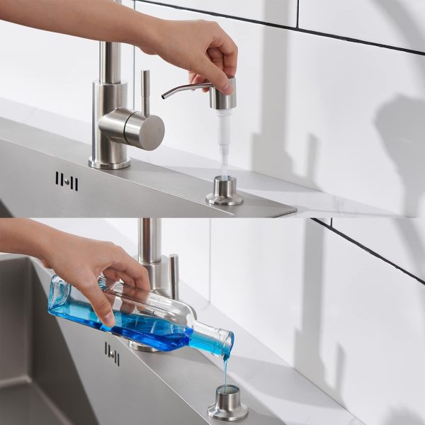 Sink Soap Dispenser Brushed Nickel, Soap Dispenser for Kitchen Sink Stainless Steel Refill from The Top Built in Sink Soap Dispenser with 13 OZ Soap Bottle - Image 4