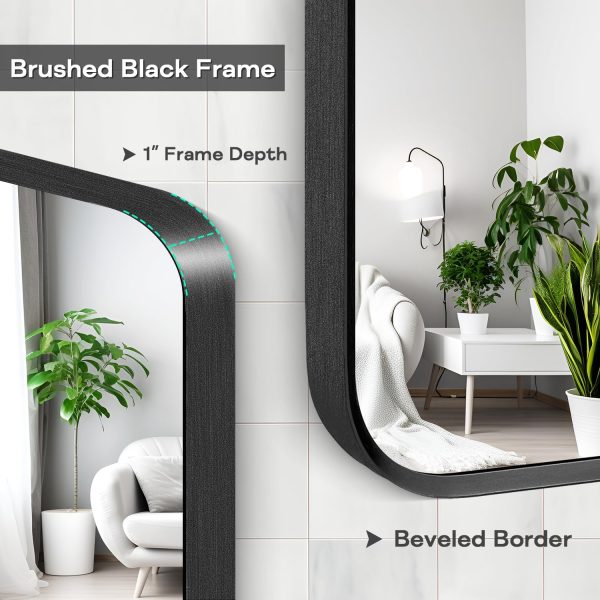 Wall Mount Mirror for Bathroom, Brushed Black Metal Framed Rounded Corner Rectangular Vanity Mirror (24" x 36", Black) - Image 5